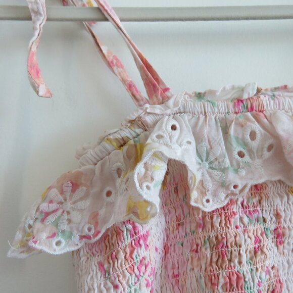 POLO RALPH LAUREN Floral Ruffled Peplum Tank Top Eyelet Pastel Cottage Preppy - Picture 7 of 13